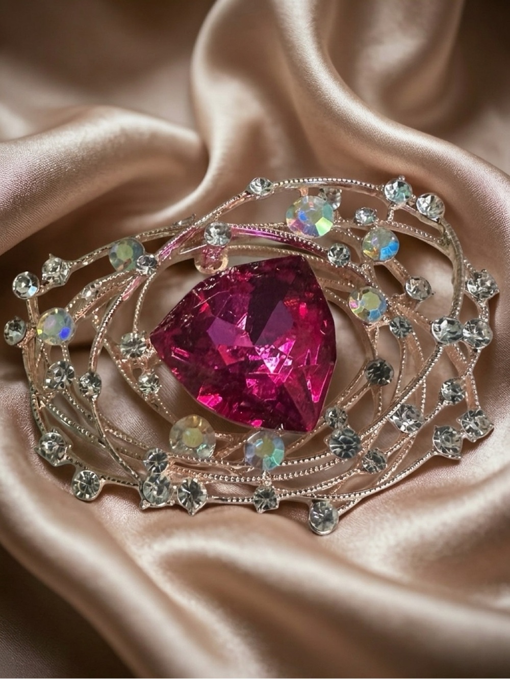 Elegant Pink Crystal Brooch